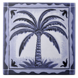 Carreau Palm Tree Maison de plage tropicale bleue et blanc