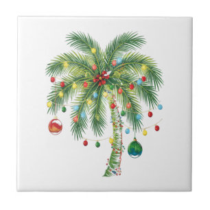 Carreau Palmier de Noël tropical avec lumières et ornam