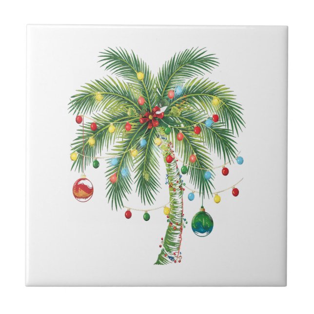 Carreau Palmier de Noël tropical avec lumières et ornam (Devant)