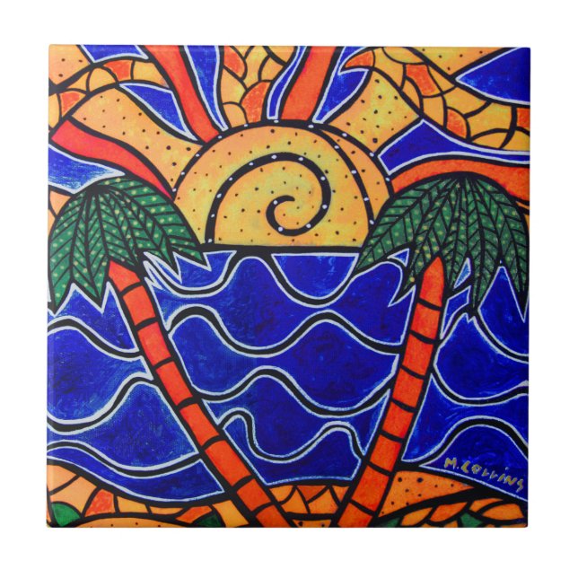 Carreau Palmiers dans l'art tropical de plage de tuile de (Devant)