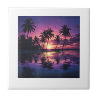 Carreau Palmiers de plage au coucher de soleil violet 