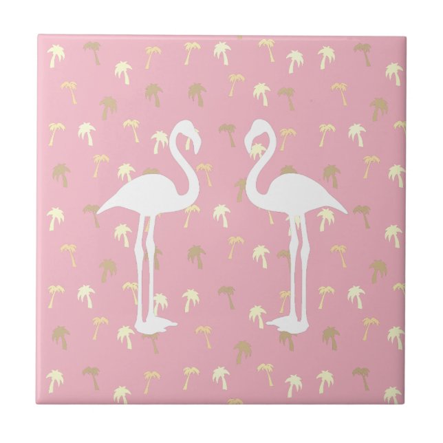 Carreau Palmiers d'or Deux Flamants roses blancs (Devant)