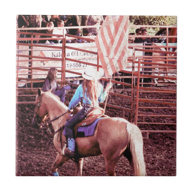 Carreau Palomino Rodéo Drapeau Américain Cheval (Devant)
