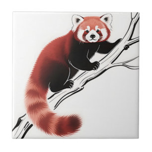 Carreau Panda roux perché sur une branche