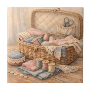 Carreau Panier à couture vintage Cottagecore Pastel