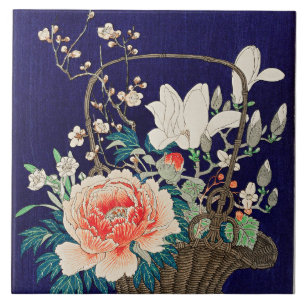 Carreau Panier à fleurs en bambou par Ohara Koson