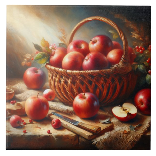 Carreau Panier de pommes de peinture à vie morte (Devant)