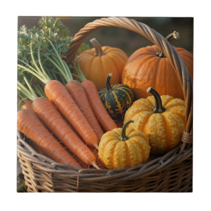 Carreau Panier de récolte rustique citrouilles carottes