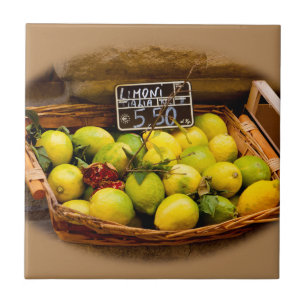 Carreau Panier en osier de citrons italiens au marché