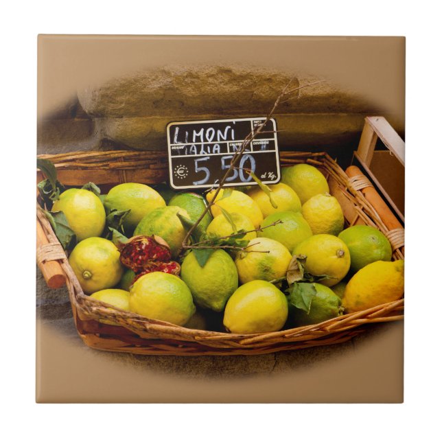 Carreau Panier en osier de citrons italiens au marché (Devant)