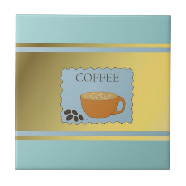 Carreau Panneau de café bleu avec la coupe de café (Devant)