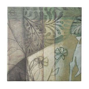 Carreau Panneau de jardin avec Feuilles, fleurs et herbe