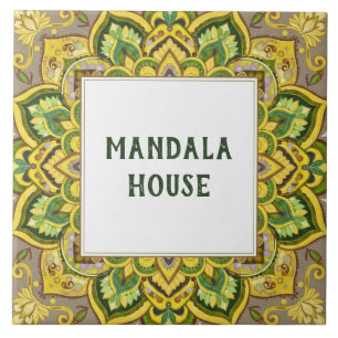 Carreau Panneau de nom de maison personnalisé Mandala vert