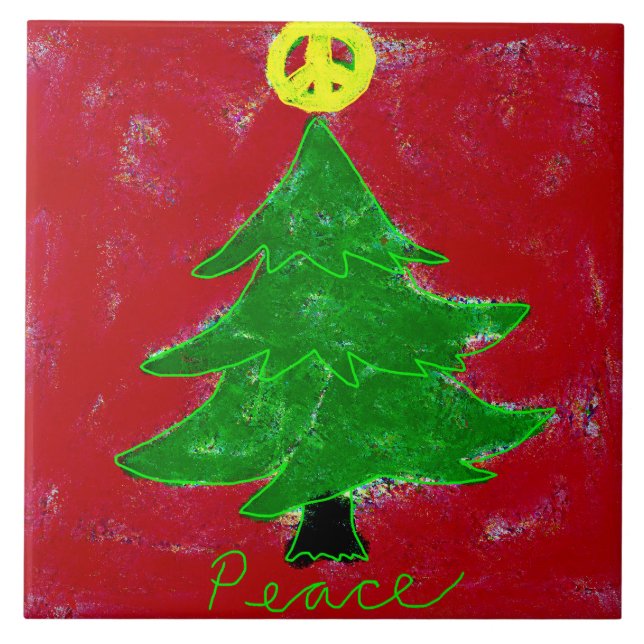 Carreau Panneau de Paix Arbre de Noël Art Abstrait (Devant)