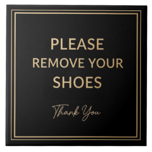 Carreau Panneau Prière d'enlever vos chaussures noir et or