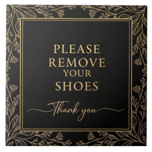 Carreau Panneau Prière d'enlever vos chaussures noir or bo