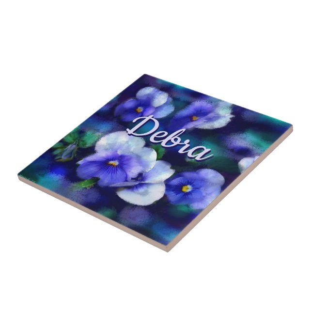 Carreau Pansies bleues Pansy Fleur Floral Personnalisé (Côté)