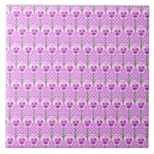 Carreau Pansies de lavande - motif de papier peint rétro
