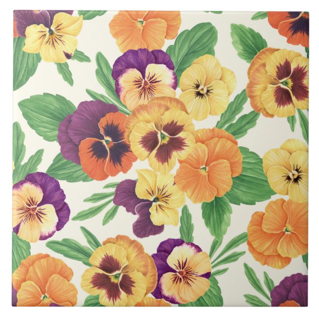 Carreau Pansies sur blanc cassé (Devant)