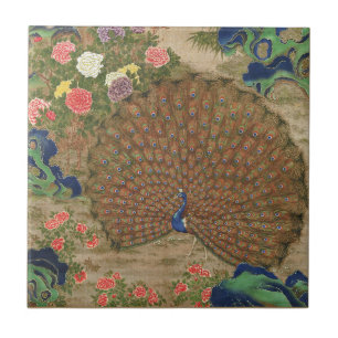 Carreau paon chinois et fleurs (XVIIe siècle) vintage