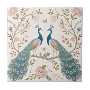 Carreau Paon Élégant Floral Vintage (18)