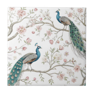 Carreau Paon Élégant Floral Vintage (2)