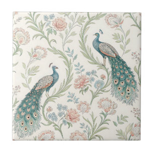 Carreau Paon Élégant Floral Vintage (20)