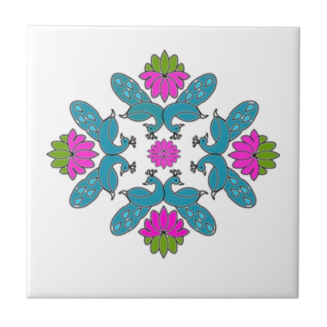 Carreau Paon Lotus Rangoli (Devant)