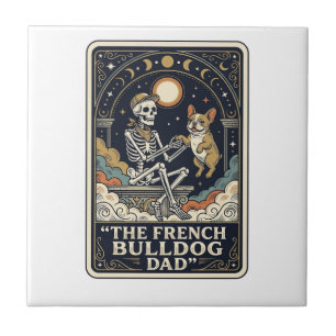 Carreau Papa Bouledogue Français Vintage Squelette Tarot T