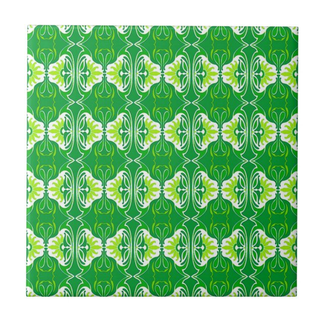 Carreau Papier peint Art Déco motif - vert et blanc (Devant)