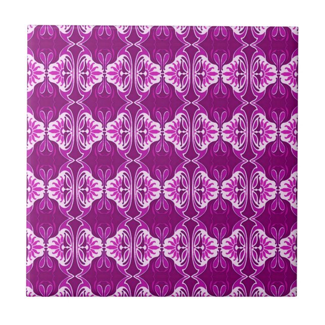 Carreau Papier peint Art Déco motif - violet profond et bl (Devant)
