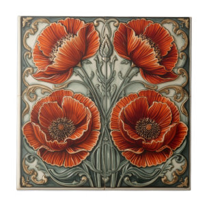 Carreau Papier peint Art Nouveau vintage Coquelicots rouge