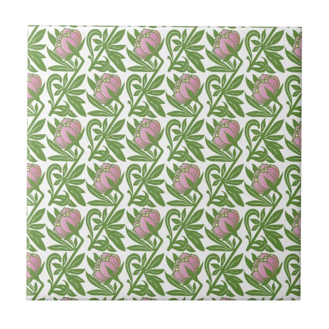 Carreau Papier peint nénuphars rose Art Nouveau (Devant)