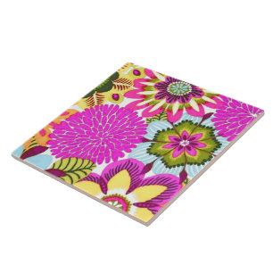 Carreau Papier peint vintage Floral, bleu rose vert