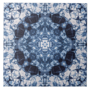Carreau Papier teint Indigo Kaléidoscope Shibori 