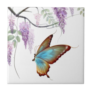 Carreau Papillon à fleurs de la glycine violette