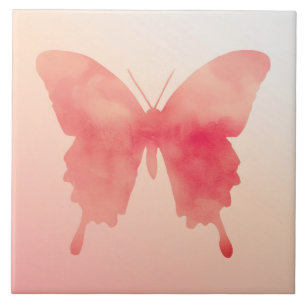 Carreau Papillon aquarelle - Corail et Pêche