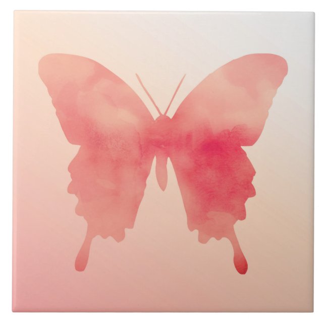 Carreau Papillon aquarelle - Corail et Pêche (Devant)
