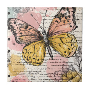 Carreau Papillon aquarelle rose or boho art nature (2)