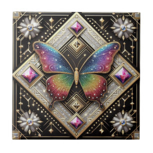 Carreau Papillon arc-en-ciel Art Déco rétro Nouveau
