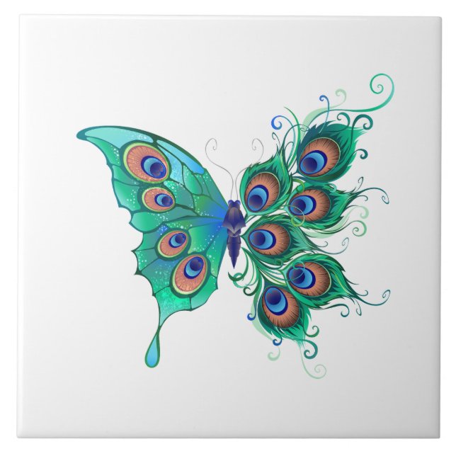 Carreau Papillon aux plumes de paon vert (Devant)