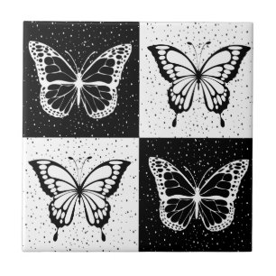 Carreau Papillon blanc noir À damiers bloc