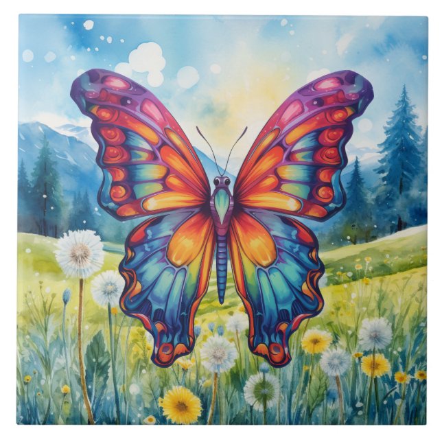 Carreau Papillon Bleu Orange ailes (Devant)