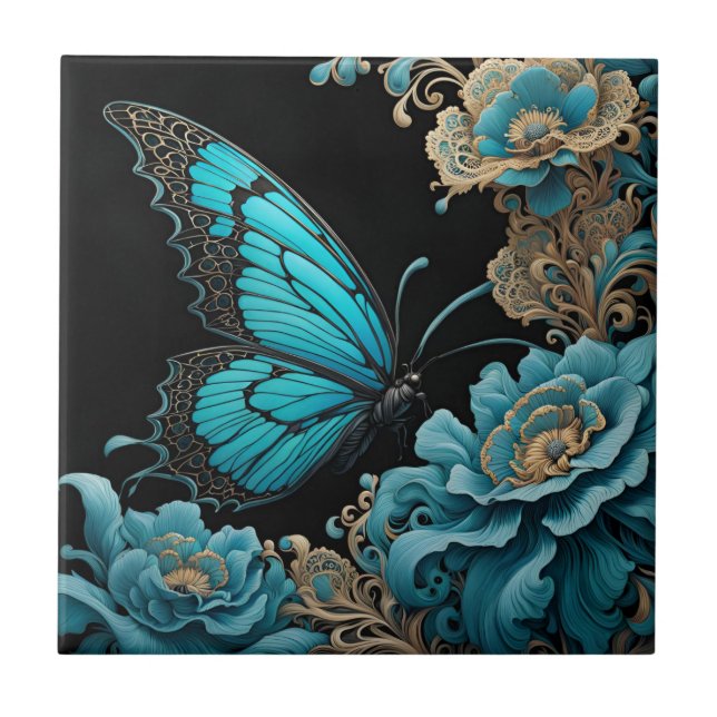 Carreau Papillon dans un jardin fleuri la nuit (Devant)