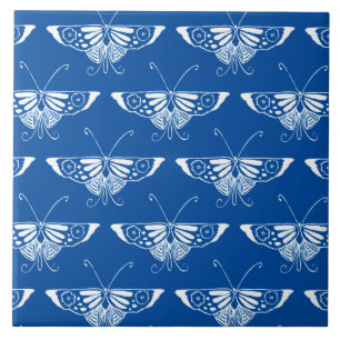 Carreau Papillon d'art déco, bleu de cobalt et blanc