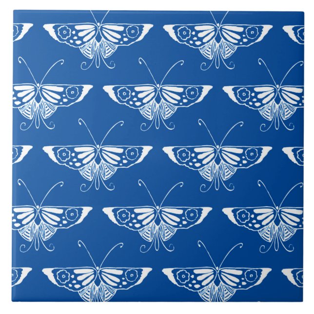 Carreau Papillon d'art déco, bleu de cobalt et blanc (Devant)