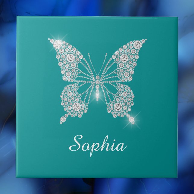 Carreau Papillon Diamant Blanc, Nom du script, Turquoise p (Créateur téléchargé)