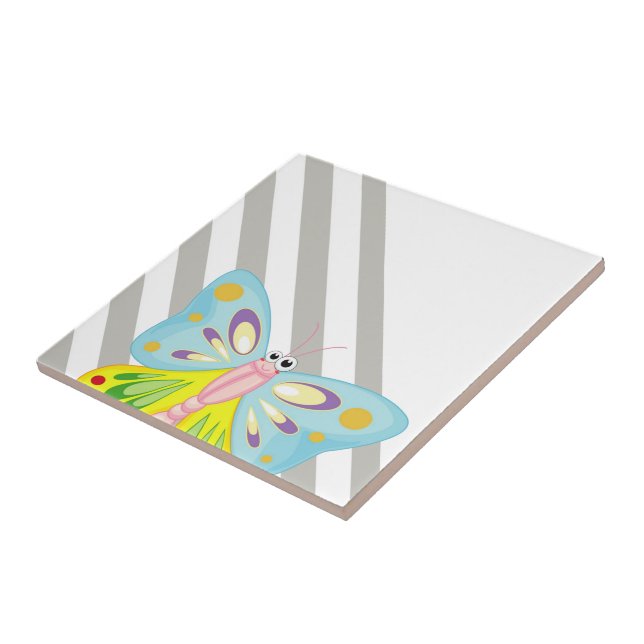 Carreau Papillon en céramique Gris et Bande blanche (Côté)