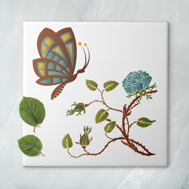 Carreau Papillon et Rose bleu (Créateur téléchargé)
