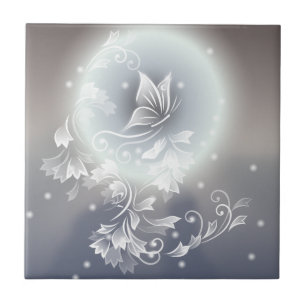 Carreau Papillon Floral Gris Bleu Animal Fantastique